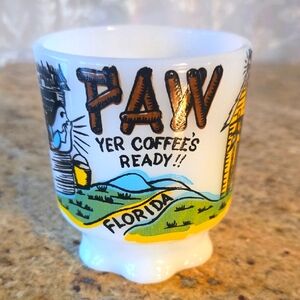 Vintage Fire King Milk Glass Mug Paw Yer Coffee's Ready Florida Mug